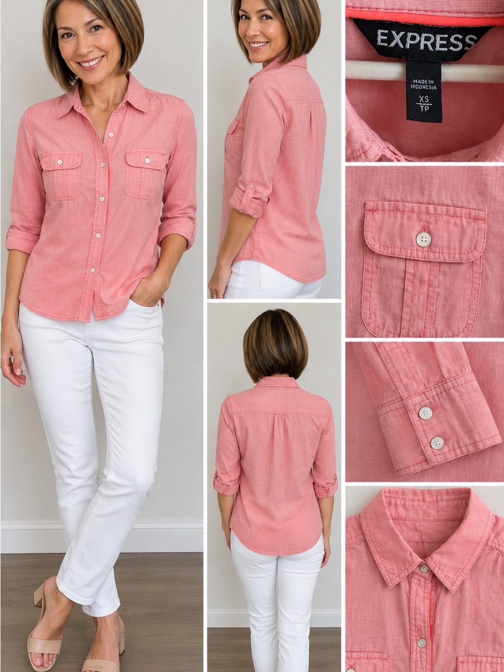 Express Women's Pink Button-Down Shirt